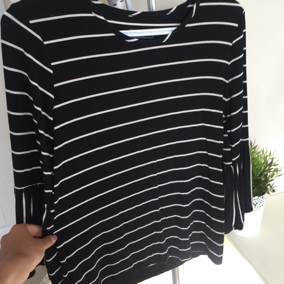 Striped Top with Trumpet Sleeves - Picture 2 of 3